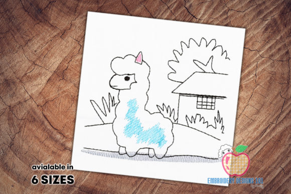 Alpaca on Green Field: A Charming Embroidery Design