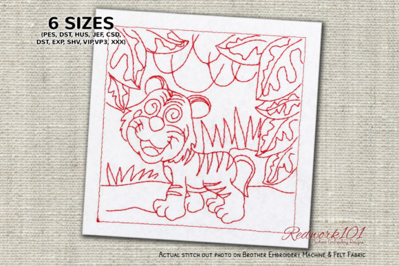 Charming Baby Tiger in Jungle Redwork Design