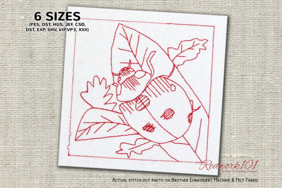 Charming Lady Bug on Leaf for Seasonal Embroidery