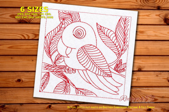 Parrot Sitting on a Branch Redwork