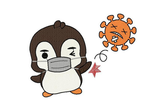 Penguin Fighting off the Virus: A Charming Embroidery Design