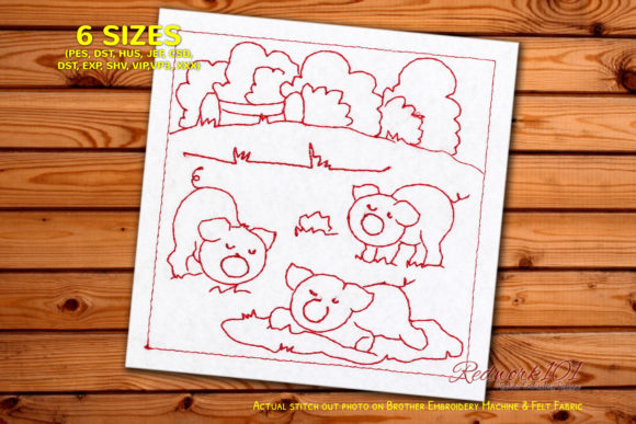 Reviewing the Three Cute Pigs Redwork Embroidery Design