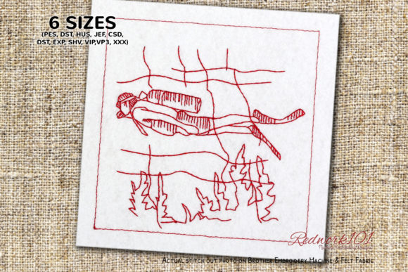 Scuba Diving Redwork: A Premium Embroidery Design