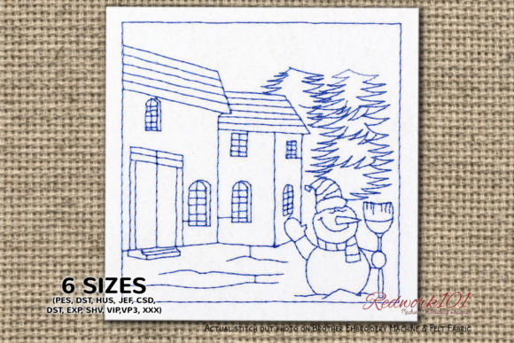 Snowman Holding a Broom Redwork Design Review