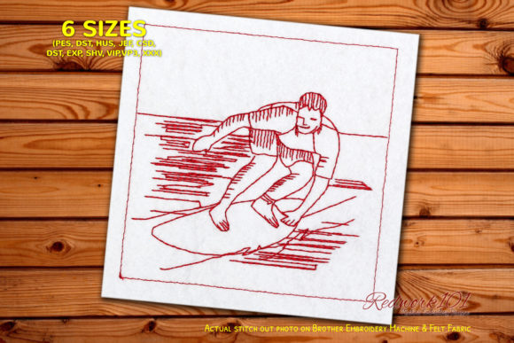 Surf Boy on Surfboard: A Fun Redwork Design