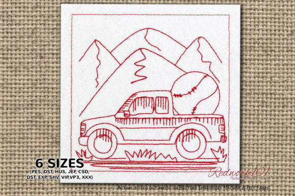 Truck Carrying Baseball Redwork: A Unique Gift Idea